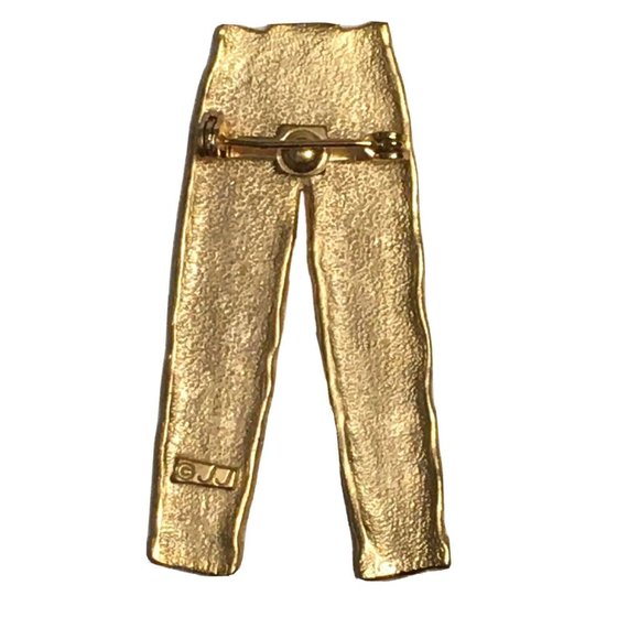 BRUSHED GOLD BRONZE TONED Brooch, Jeans Pants Rhinestones JJ Jonette Jewelry - Picture 2 of 3